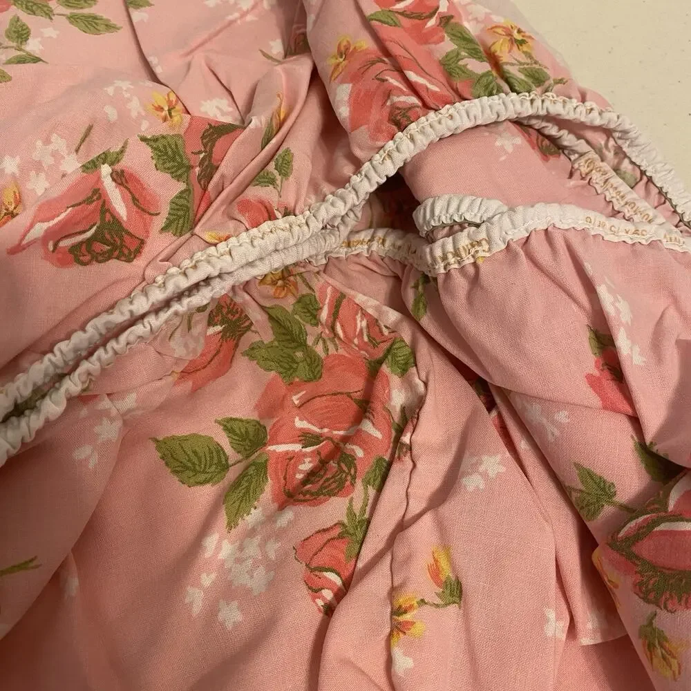 VTG Cotton Blend Twin Fitted Sheet Floral Country Home Cottage 39x79” Mattress